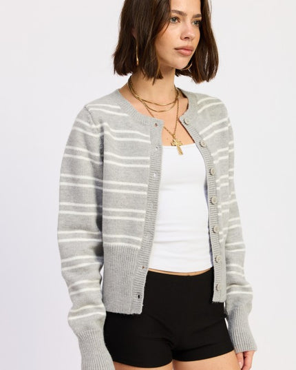 BUTTON DOWN STRIPED CARDIGAN - Sleekdenim.com