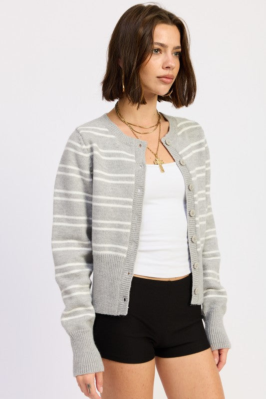BUTTON DOWN STRIPED CARDIGAN - Sleekdenim.com