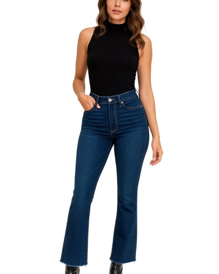 Raya Cropped Flare Jean in Blue Denim - Sleekdenim.com