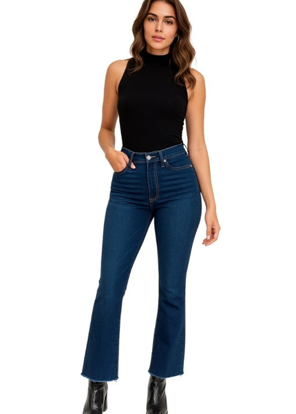 Raya Cropped Flare Jean in Blue Denim - Sleekdenim.com