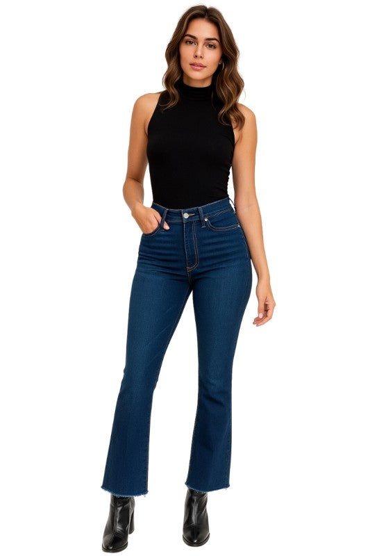 Raya Cropped Flare Jean in Blue Denim - Sleekdenim.com