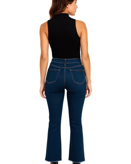 Raya Cropped Flare Jean in Blue Denim - Sleekdenim.com