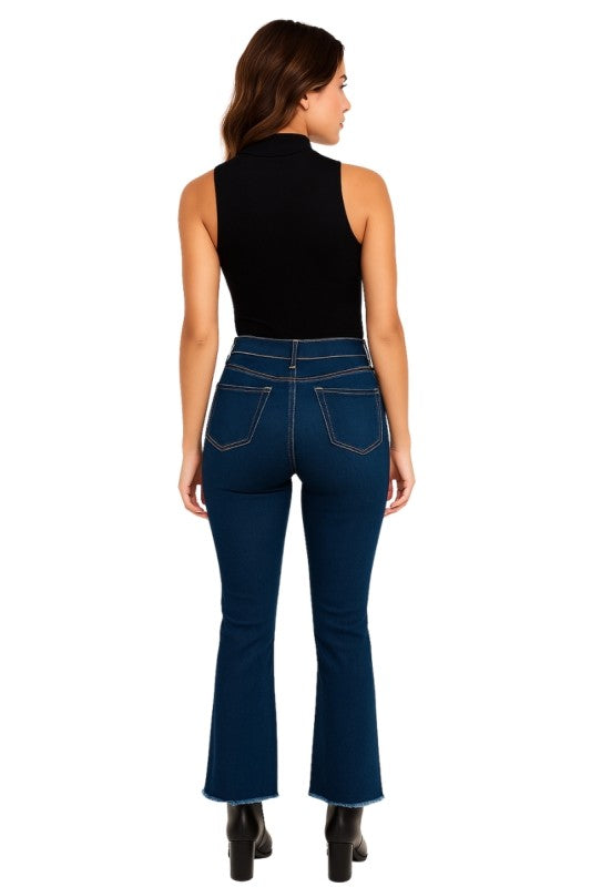 Raya Cropped Flare Jean in Blue Denim - Sleekdenim.com