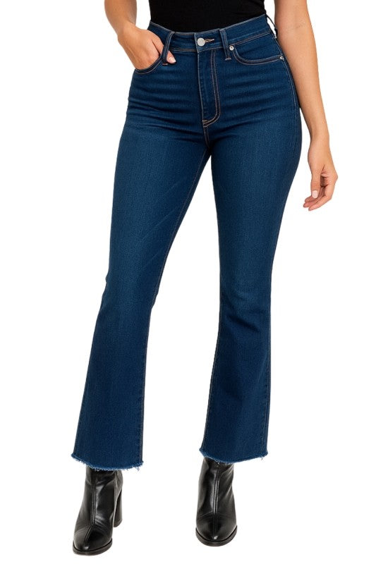 Raya Cropped Flare Jean in Blue Denim - Sleekdenim.com