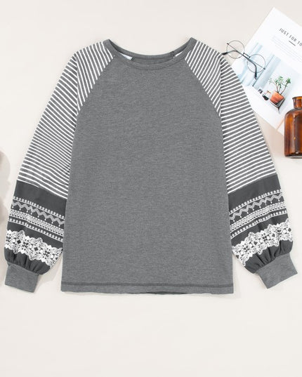 Viscose Striped Raglan Long Sleeve Loose Top - Sleekdenim.com