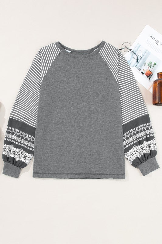Viscose Striped Raglan Long Sleeve Loose Top - Sleekdenim.com