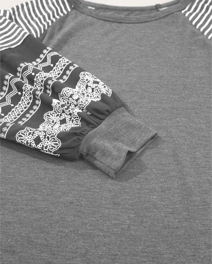 Viscose Striped Raglan Long Sleeve Loose Top - Sleekdenim.com