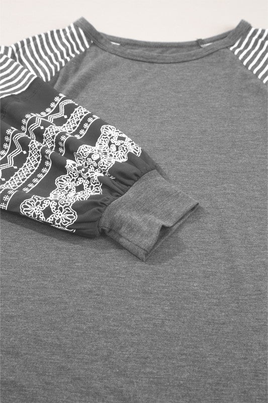 Viscose Striped Raglan Long Sleeve Loose Top - Sleekdenim.com