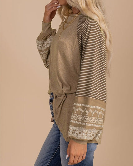 Viscose Striped Raglan Long Sleeve Loose Top - Sleekdenim.com