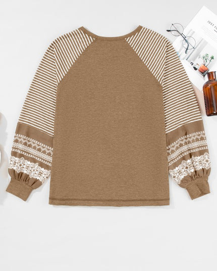 Viscose Striped Raglan Long Sleeve Loose Top - Sleekdenim.com