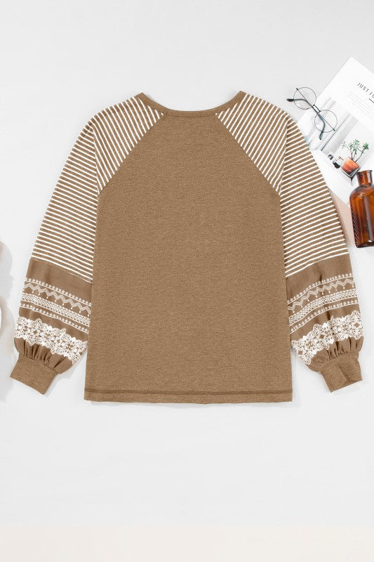 Viscose Striped Raglan Long Sleeve Loose Top - Sleekdenim.com