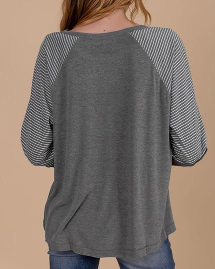 Viscose Striped Raglan Long Sleeve Loose Top - Sleekdenim.com