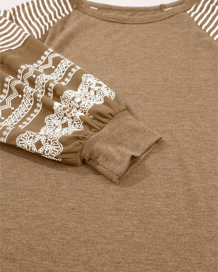 Viscose Striped Raglan Long Sleeve Loose Top - Sleekdenim.com