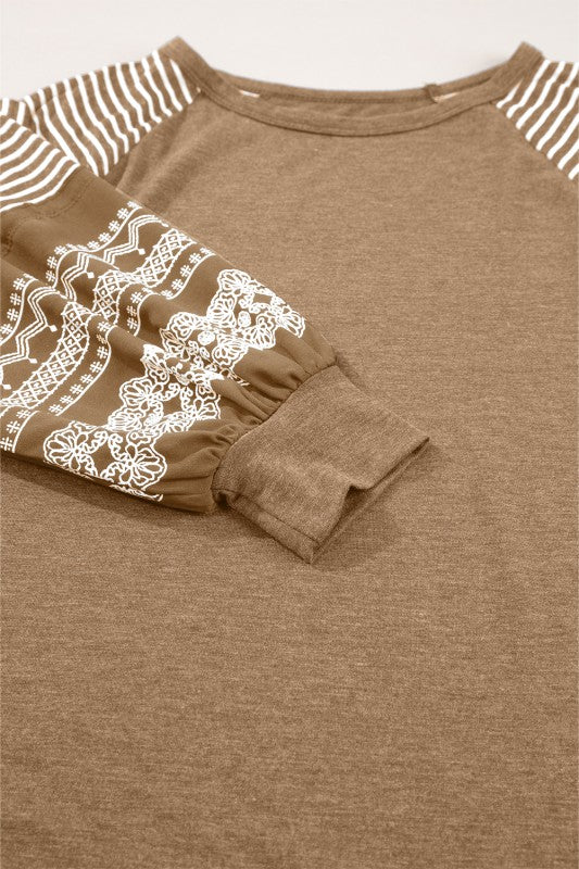 Viscose Striped Raglan Long Sleeve Loose Top - Sleekdenim.com