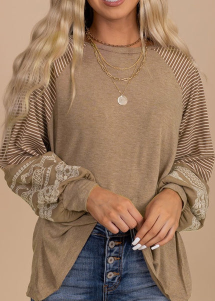 Viscose Striped Raglan Long Sleeve Loose Top - Sleekdenim.com
