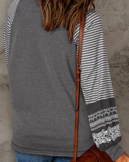 Viscose Striped Raglan Long Sleeve Loose Top - Sleekdenim.com
