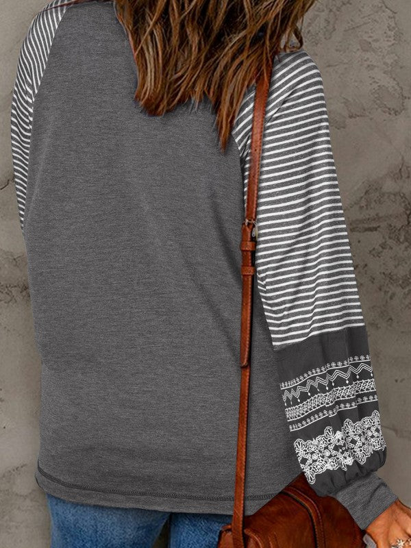 Viscose Striped Raglan Long Sleeve Loose Top - Sleekdenim.com