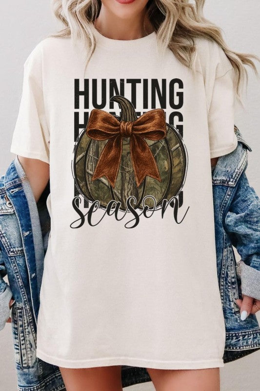 Hunting Pumpkin Bow Graphic Heavy Cotton Tee - Sleekdenim.com