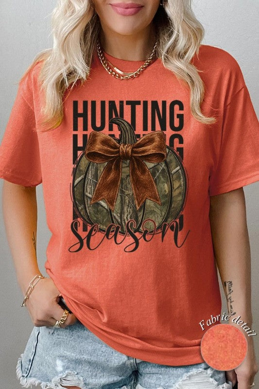 Hunting Pumpkin Bow Graphic Heavy Cotton Tee - Sleekdenim.com