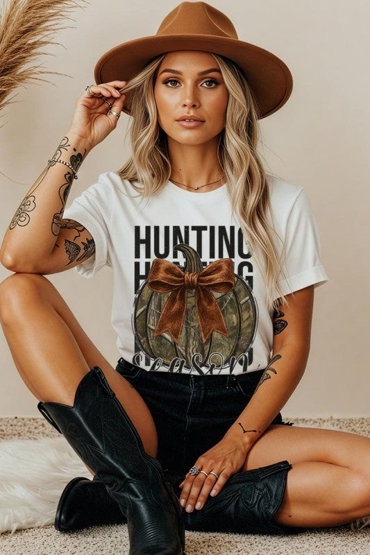 Hunting Pumpkin Bow Graphic Heavy Cotton Tee - Sleekdenim.com