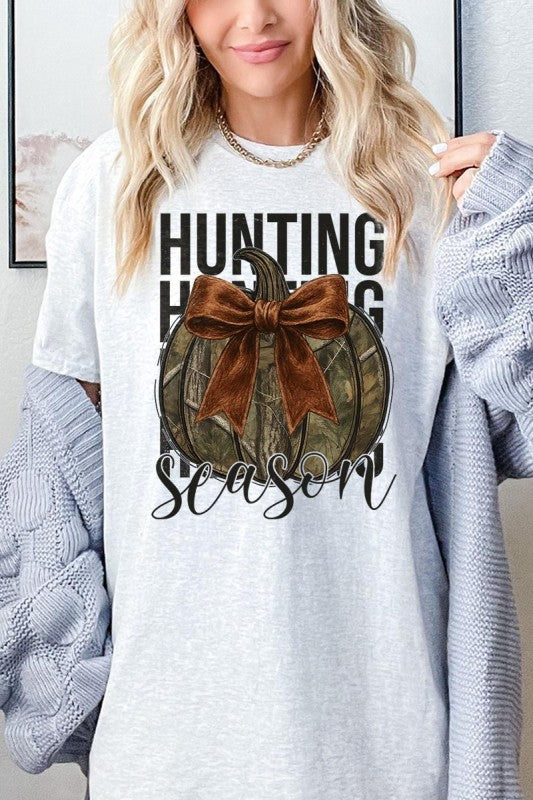 Hunting Pumpkin Bow Graphic Heavy Cotton Tee - Sleekdenim.com