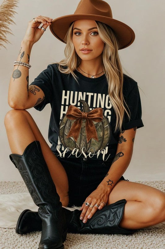 Hunting Pumpkin Bow Graphic Heavy Cotton Tee - Sleekdenim.com