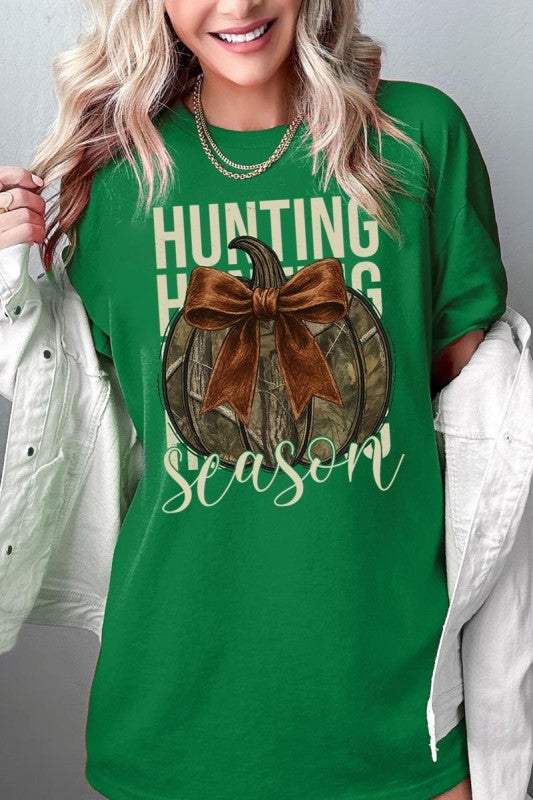 Hunting Pumpkin Bow Graphic Heavy Cotton Tee - Sleekdenim.com