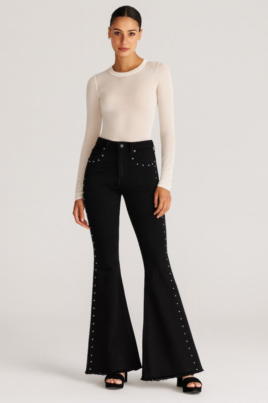 Black Flare Jeans with Stud Details - Sleekdenim.com