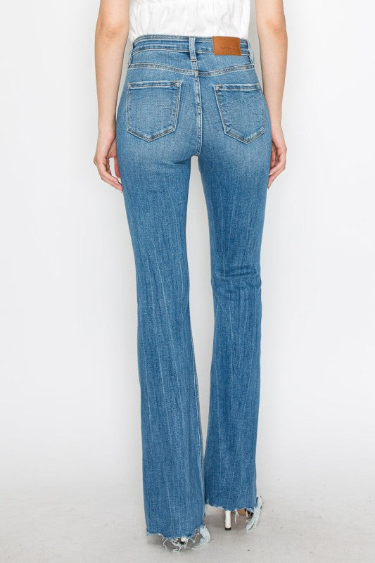 AT1098FLM - HIGH RISE CROSSOVER WAIST FLARE JEANS
