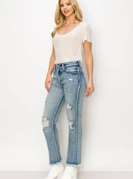 Artemis Vintage AT1050STM High Rise Distressed Straight Jeans - Sleekdenim.com