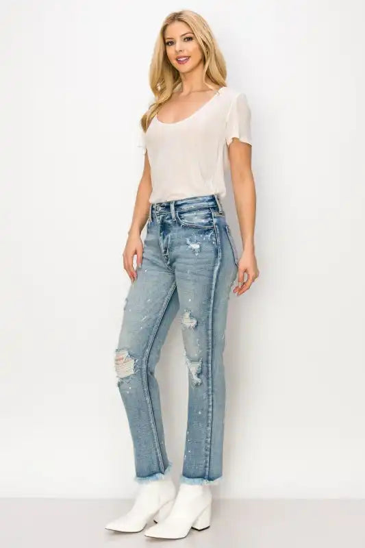 Artemis Vintage AT1050STM High Rise Distressed Straight Jeans - Sleekdenim.com