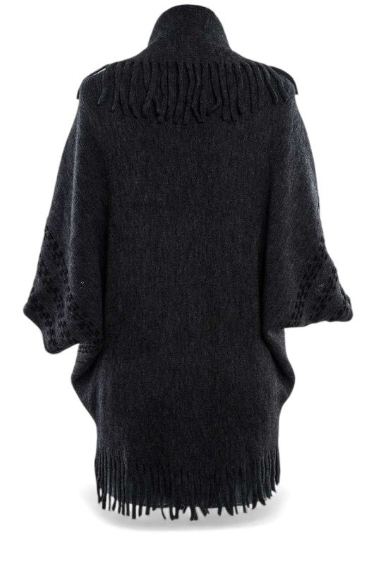 Fringe Lapel Collar Open Knit Cardigan - Sleekdenim.com