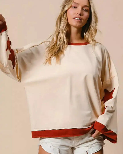 BiBi French Terry Top With Patch Detail Sweatshirt - Sleekdenim.com