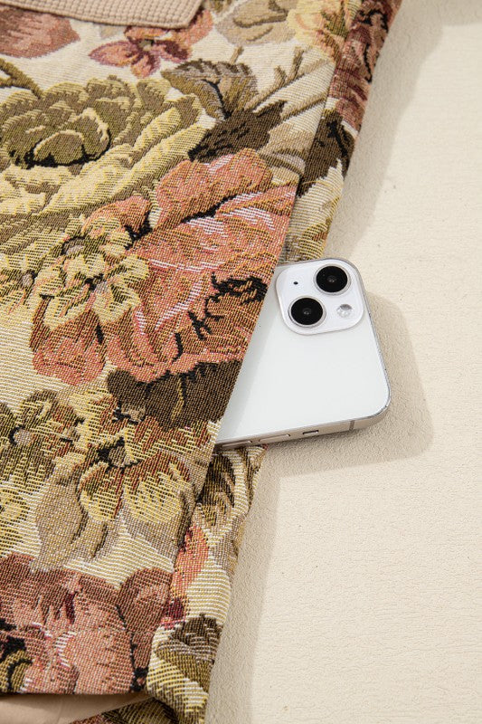 Floral Waffle Knit Patchwork Chest Pocket Buttoned - Sleekdenim.com