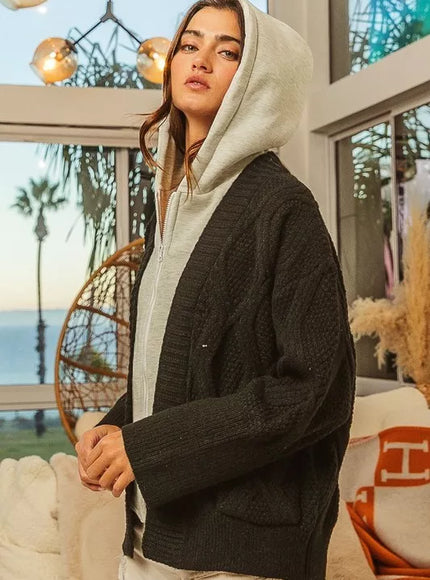 BiBi Knit Hoodie Rhombus Sweater Jacket - 3