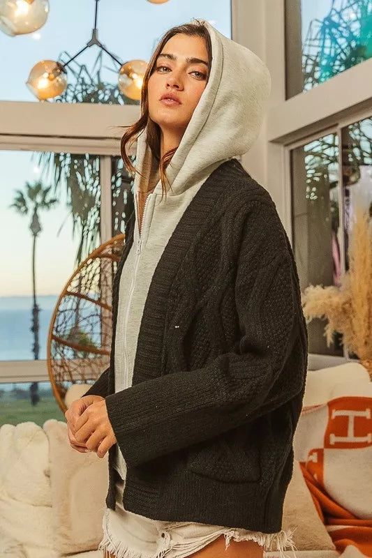 BiBi Knit Hoodie Rhombus Sweater Jacket - 3