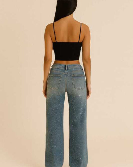 Gary Low Rise Light Wash Rhinestone Jean - Sleekdenim.com