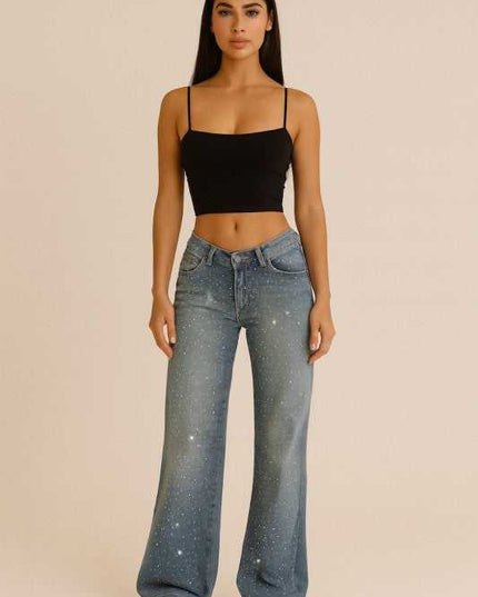Gary Low Rise Light Wash Rhinestone Jean - Sleekdenim.com