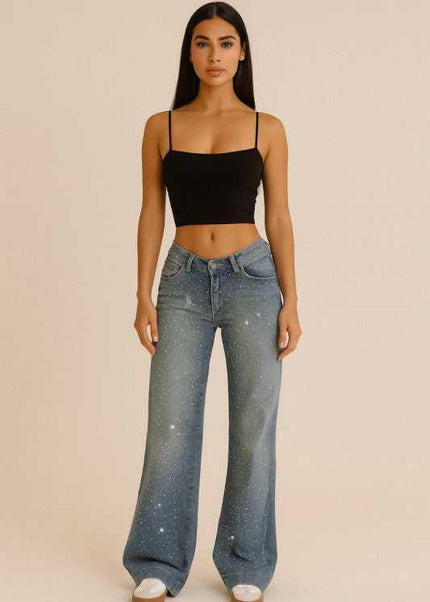 Gary Low Rise Light Wash Rhinestone Jean - Sleekdenim.com