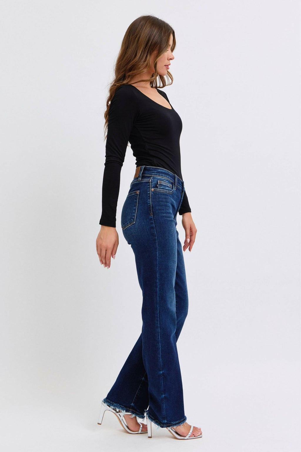 Judy Blue Full Size Raw Hem Straight Leg Jeans | Sleekdenim.com