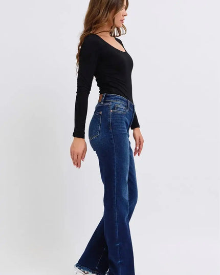 Judy Blue Full Size Raw Hem Straight Leg Jeans - Sleekdenim.com
