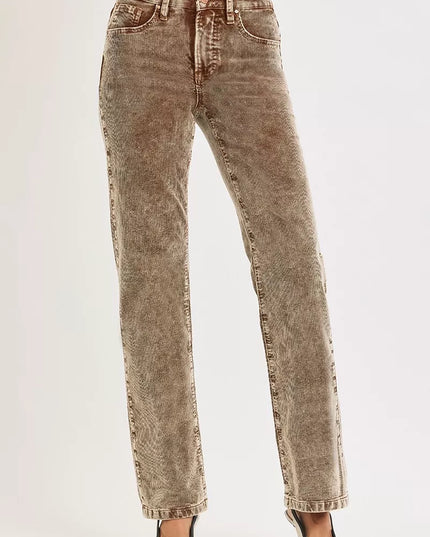RISEN Tummy Control Mid Rise Straight Leg Corduroy Pants - Sleekdenim.com