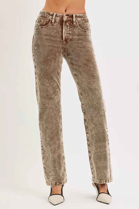 RISEN Tummy Control Mid Rise Straight Leg Corduroy Pants - Sleekdenim.com