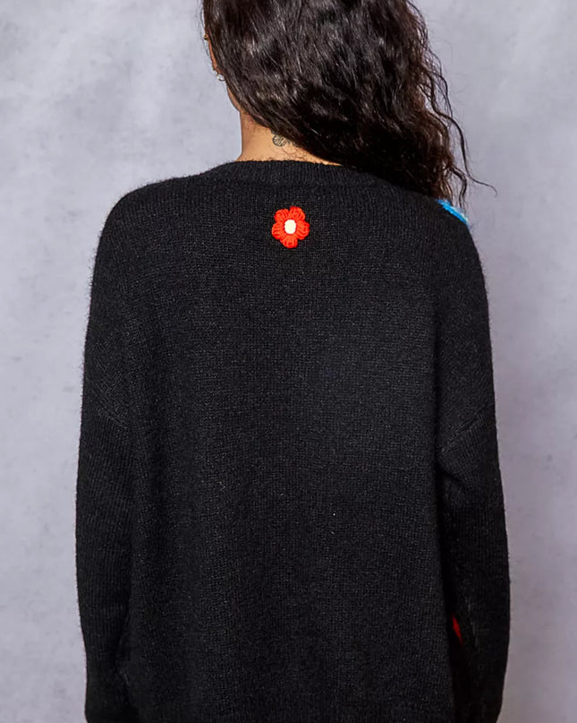 POL Button Down Diamond Pattern Round Neck Cardigan - Sleekdenim.com