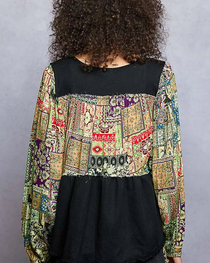 POL Balloon Sleeve Peplum Blouse with Trim Detail - Sleekdenim.com