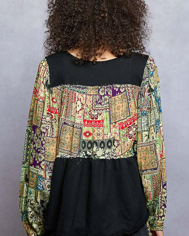 POL Balloon Sleeve Peplum Blouse with Trim Detail - Sleekdenim.com