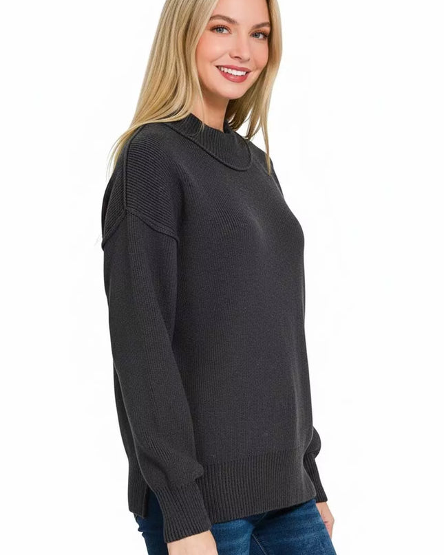 Zenana Wide Neckband Drop Shoulder Sweater - Sleekdenim.com