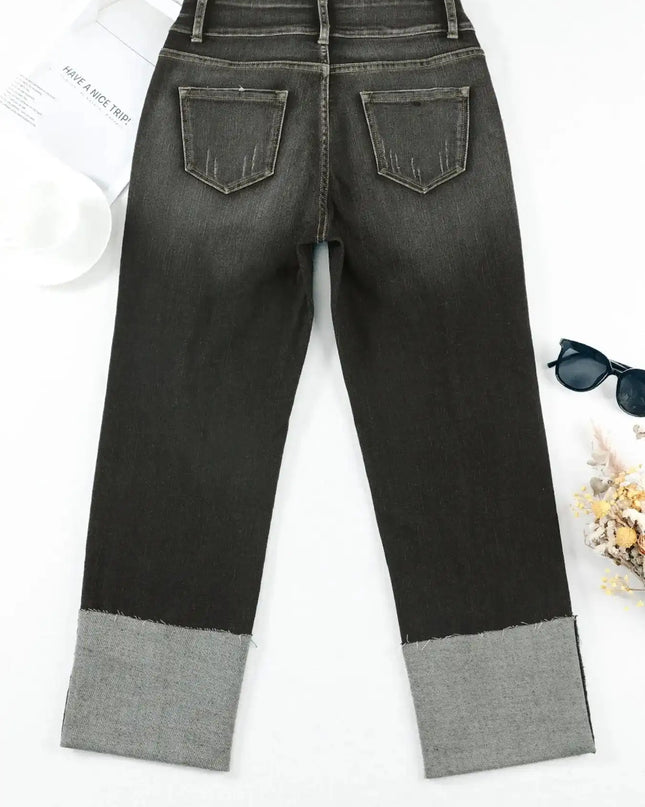 High Waist Distressed Straight Leg Jeans - Sleekdenim.com