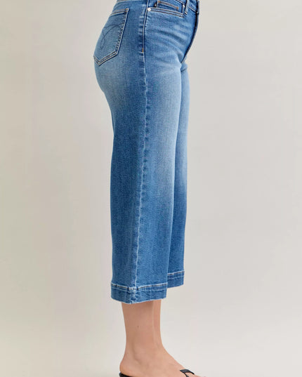 Judy Blue Mid Rise Crop Wide Leg Jeans - Sleekdenim.com