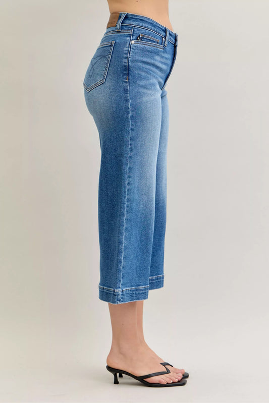 Judy Blue Mid Rise Crop Wide Leg Jeans - Sleekdenim.com
